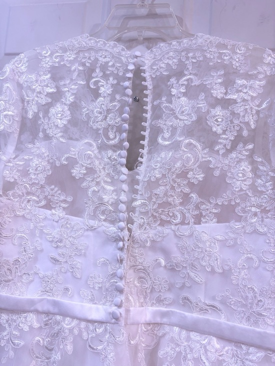 JJs House White Lace A-Line Wedding Dress with Illusion Sleeves - Picture 7 of 11